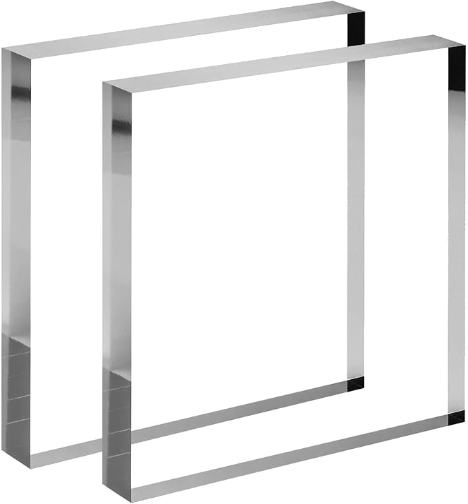 CiaoHER 1in Thickness 8in Square Acrylic Cube Display Block Clear Polished Pedestal Stand Riser Solid Base 8" x 8" x 1", 2 Pack