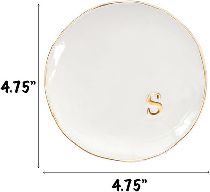 COLLECTIVE HOME - Ceramic Jewelry Tray, Decorative Trinket Dish for Rings Earrings Necklaces Bracelet Watch Keys, Birthday Mother's Day Christmas Gift for Women, 4.75", Glossy (s)