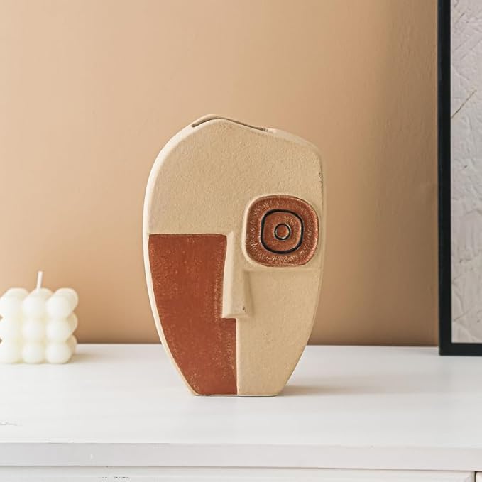Ceramic vase Handmade, Rustic Terracotta Flower Vase for Home Decor - Unique Textured Pottery Vase for Centerpiece, Farmhouse, Boho, Wedding Decor (Short)