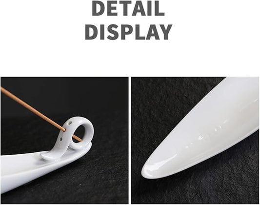 9" Length Incense Stick Holder with 3 Holes, White Porcelain Incense Tray Ash Cather for Spa, Meditation Room, Yoga, Home, Office (White)