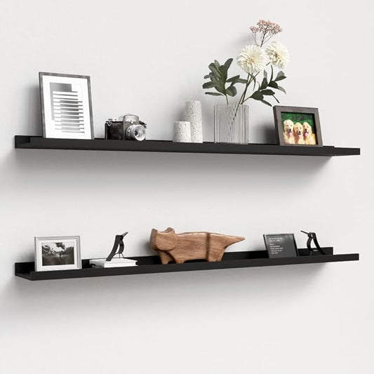 Boswillon 47.2 Inches Long Floating Shelves Wall Mounted, 2 Set Modern Wall Shelf for Bedroom, Nursery Book Shelf with Lip, Picture Ledge Shelf for Decor Living Room Bathroom Kitchen - Black