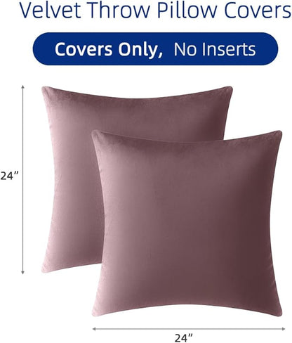 QUORGVES Dusty Pink Velvet Pillow Covers 24x24 Inch Set of 2, Soft Solid Decorative Square Throw Pillow Covers, Decor Cushion Covers for Bed Sofa Couch Bedroom Living Room