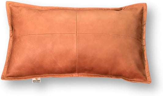 100% Lambskin Leather Pillow Cover - Sofa Cushion Case - Decorative Throw Covers for Living Room & Bedroom, 14X22 Inch - Gold Antique Box Pack of 2