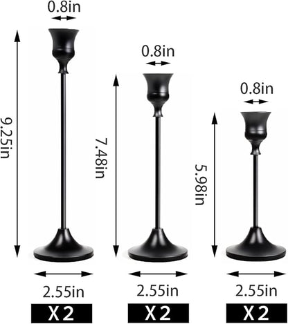 Set of 6 Black Candle Holders for Taper, Vintage Candlestick Holder Decorative Metal Candle Sticks Home Decor Centerpieces for Table Mantel Festive Decorations