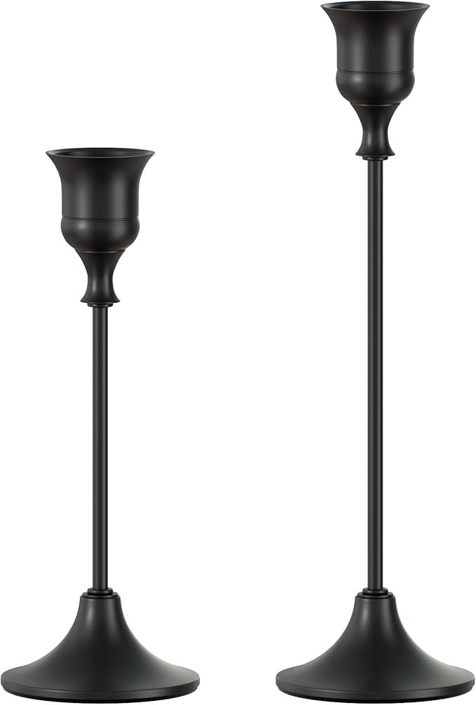 FSyueyun Black Candle Holder Set of 2, Elegant Metal Candlestick Holders for Vintage Taper Candle Holders, Perfect for Table Centerpieces, Fireplace Mantels, Home Decor, Weddings and Party Decorations