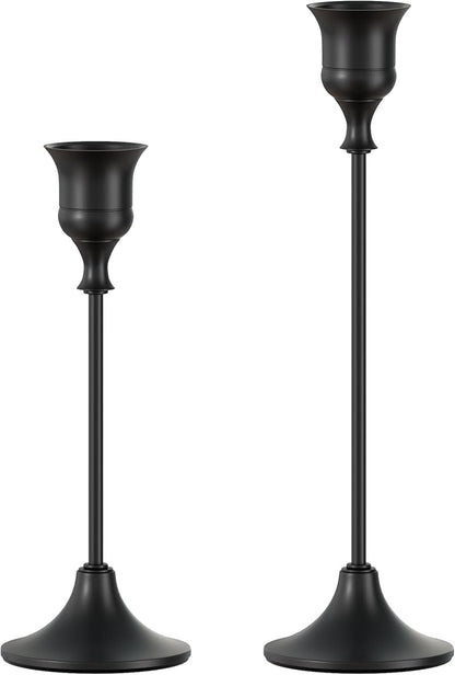 FSyueyun Black Candle Holder Set of 2, Elegant Metal Candlestick Holders for Vintage Taper Candle Holders, Perfect for Table Centerpieces, Fireplace Mantels, Home Decor, Weddings and Party Decorations