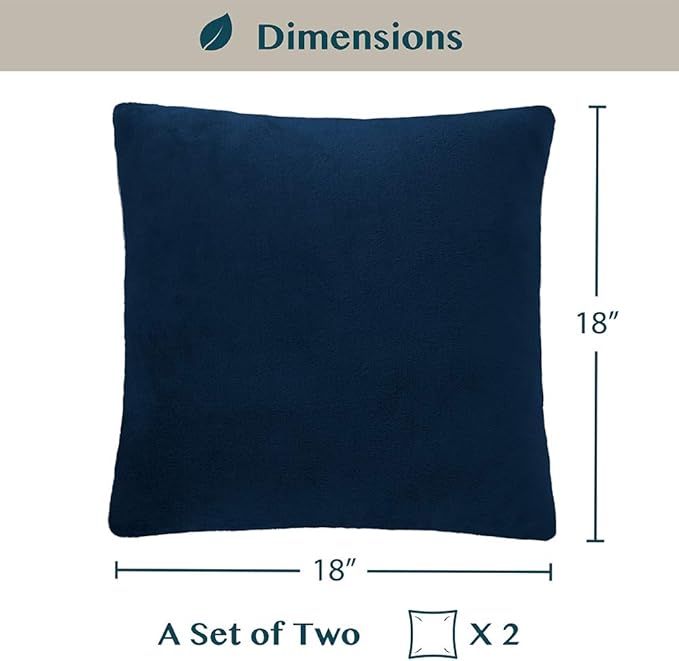 PAVILIA Navy Blue Throw Pillow Covers 18x18 Set of 2, Decorative Pillow Cases for Bed Sofa Couch, Boho Aesthetic Accent Decor Cushion for Bedroom Living Room, Velvet Square Euro Sham Covers, Dark Blue
