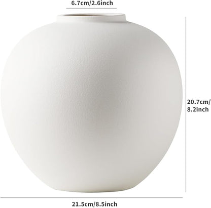 Extra Large White Ceramic Flower vase, Decorative Jar Oversize Modern Centerpiece Table Decorations,Round Shape Rustic Ceramic vases for Home Decor Dining Room(White, 0614)