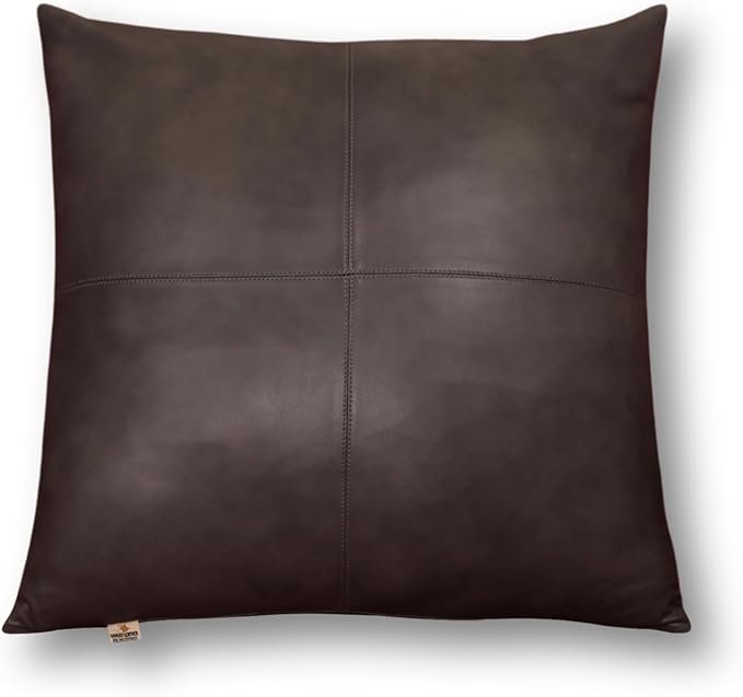 Lambskin Leather Pillow Cover - Sofa Cushion Case - Decorative Throw Covers for Living Room & Bedroom, 14x14 Inches - Grey Antique Plain Pack of 2