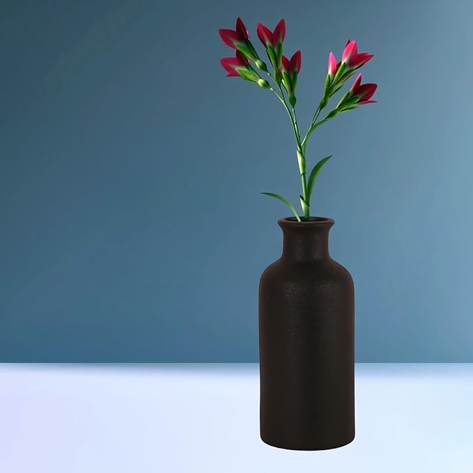 Matte Black Ceramic Vase for Dry Flowers, Modern Minimalist Home Decor 7" Tall, Fits Table,Shelf,Fireplace,Bedroom,Living Room & Kitchen