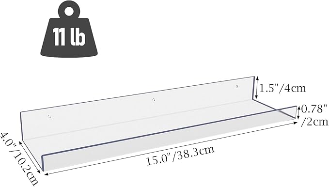 RLAVBL 5 Pack Acrylic Shelves, 15" Floating Wall Shelves for Bedroom, Living Room, Bathroom, Kitchen Storage