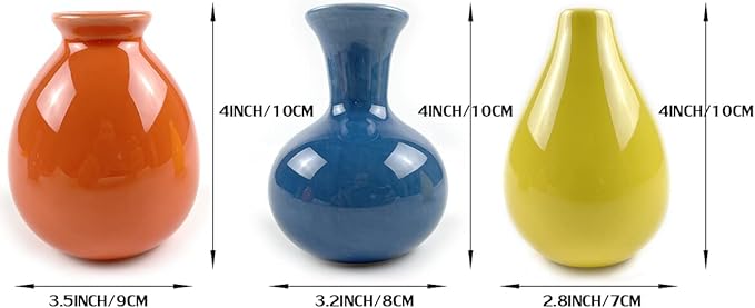 Ceramic Colorful Flower Vases for Home Desk Bookshelf Decoration,Modern Farmhouses Tabletop Small Vase,Set of 3