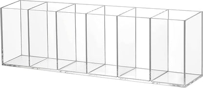 Jetec Acrylic Pen Holder 6 Compartments Makeup Brush Stationery Organizer Pencil Holder for Desk Accessories, Cosmetic Brushes, Dorm, Home, Bathroom, Kitchen, Office Supplies(Clear)