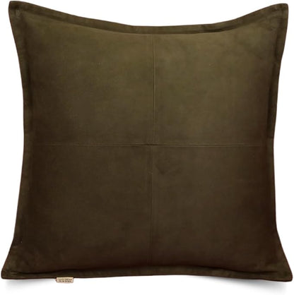 Genuine Suede Leather Pillow Cover, 18x18 Inch Case for Lumbar Throw Couch Pillows, Thick & Soft Cushion Covers for Sofa Bed Home Decor (Suede Deep Forest Green Box Pack of 1)