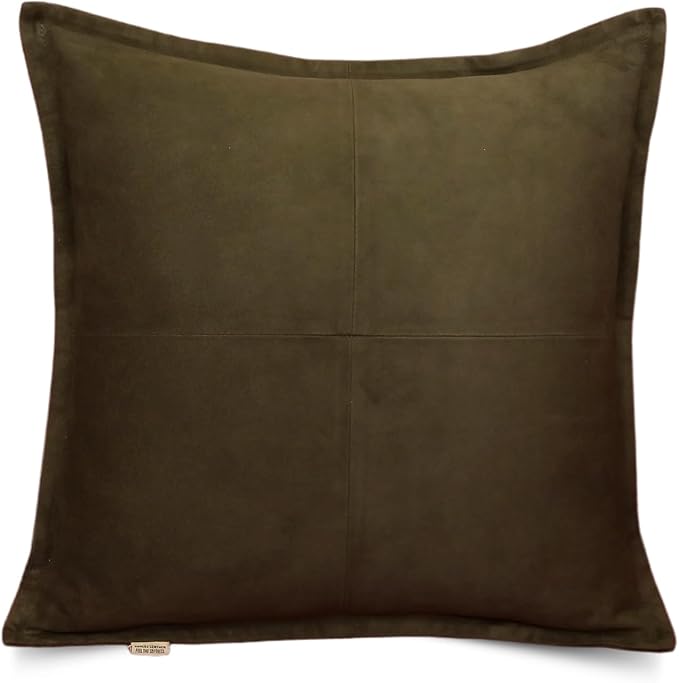 Genuine Suede Leather Pillow Cover, 22x22 Inch Case for Lumbar Throw Couch Pillows, Thick & Soft Cushion Covers for Sofa Bed Home Decor (Suede Deep Forest Green Box Pack of 1)