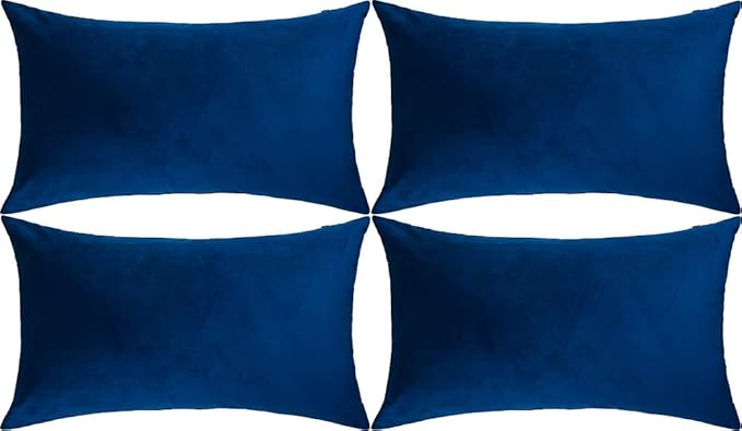 Artaimee Navy Blue Velvet Throw Pillow Covers 12x20 – Set of 4 Decorative Cushion Covers for Sofa, Bed, Couch, & Car – Soft, Cozy, Machine Washable
