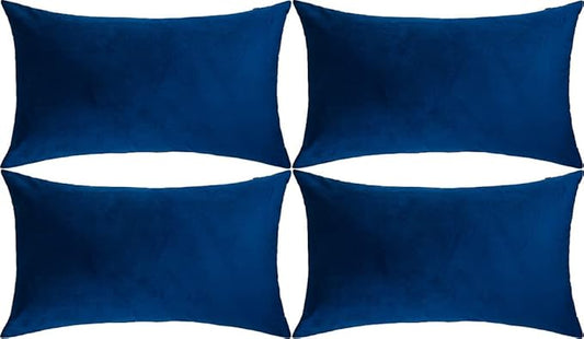 Artaimee Navy Blue Velvet Throw Pillow Covers 12x20 – Set of 4 Decorative Cushion Covers for Sofa, Bed, Couch, & Car – Soft, Cozy, Machine Washable