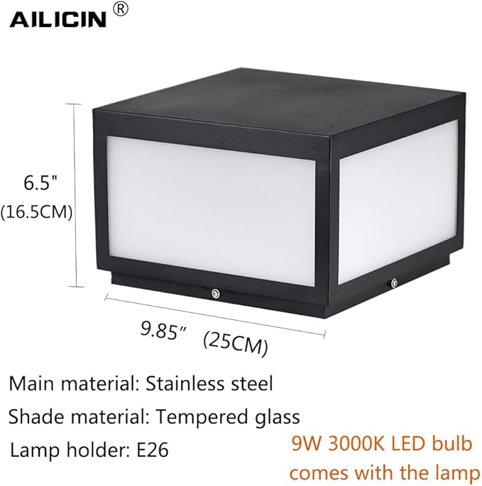 Pillar Lamp Post Light, Fence Deck Cap Light Lantern Column Lamp for Flat Surface Patio Garden Decoration with IP55 Waterproof E26 LED Bulb (Electric Powered)