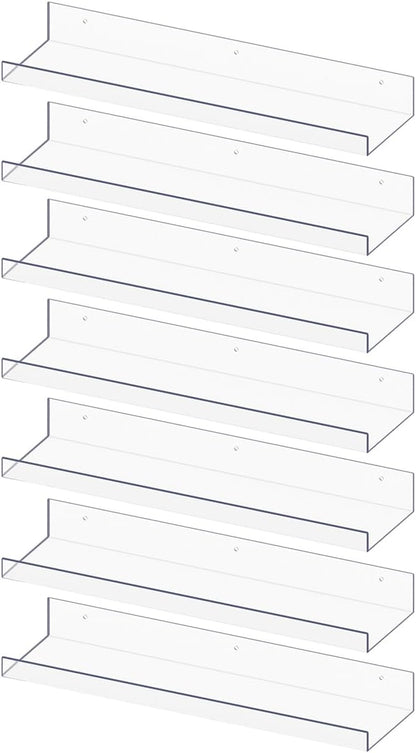 RLAVBL 7 Pack Acrylic Shelves, 15" Floating Wall Shelves for Bedroom, Living Room, Bathroom, Kitchen Storage