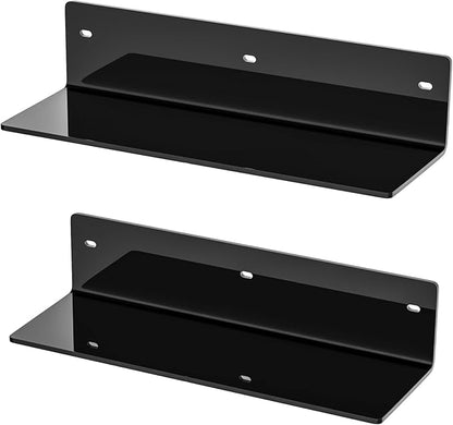 Sezanrpt 12 Inches Black Wall Shelves Set of 2, Acrylic Bathroom Shelves Wall Mounted for Home Décor, Plants, Cosmetics, Skincare, Moisture-Proof, 4'' Depth, 2 Pack