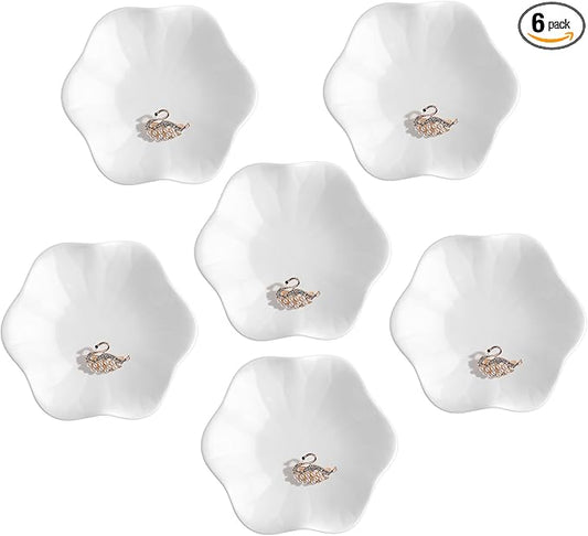 Shappy 6 Pcs White Ceramic Jewelry Tray 4.5 in Ring Holder Trinket Dish for Christmas Friendship Wedding Birthday Gifts(Flower)