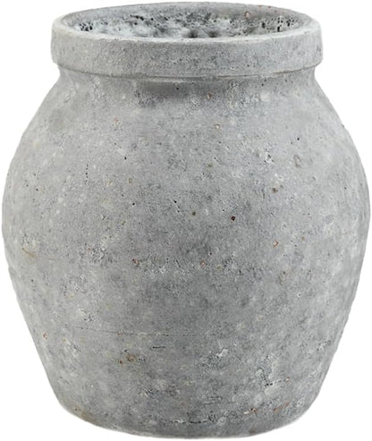 Serene Spaces Living Antique Ashen Stamnos Cement Vase, Grey Concrete Floral Vase, Home, Office Decor, Table Centerpiece for Vintage Wedding, Anniversary, Birthday, Holiday, 5.75" Diameter & 6" Tall