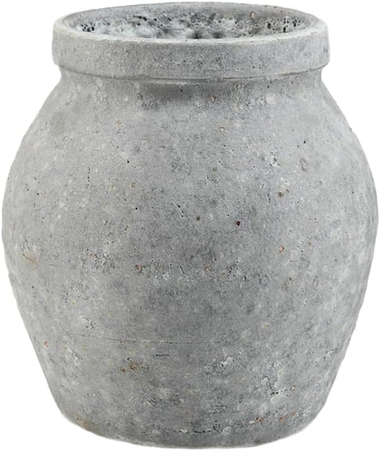 Serene Spaces Living Antique Ashen Stamnos Cement Vase, Grey Concrete Floral Vase, Home, Office Decor, Table Centerpiece for Vintage Wedding, Anniversary, Birthday, Holiday, 5.75" Diameter & 6" Tall
