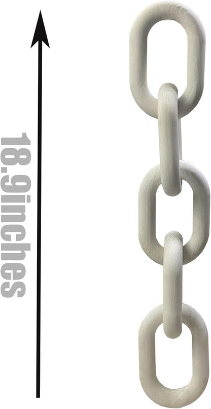 Wood Chain Link Decor - 18.9 Inch Length, 5-Link Boho Decor for Living Room, Farmhouse, Coffee Table (White)