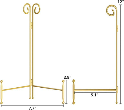 SVENJBB Plate Stand and Holder Display Stand 12 Inch, Gold Iron Picture Frame Stand for Display, Collapsible and Portable Easel Stand for Table (2 Pack)