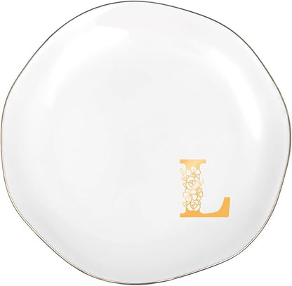 Initials Ring Dish Jewery Tray with Personalized L Monogrammed, Decorative Trinket Dish for Rings Earrings Necklaces Bracelet Watch Keys, Women Wife Friend Birthday Wedding Christmas Gifts