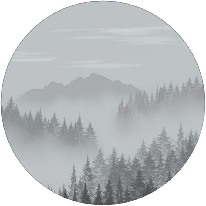 6 Pcs Ceramic Coasters with Holder Absorbent Drink Round Mountains Forest Fog Design for Home Table Coffee Cup Wine Beer Bar,Size 4.4 inches