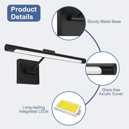 LED Picture Light for Paintings, Black Adjustable Art Light for Wall, 16.54inch 9W LED Wall Sconces Wall Light for Display Art Work, Dimmable Hardwired 3000K Warm White CRI90+
