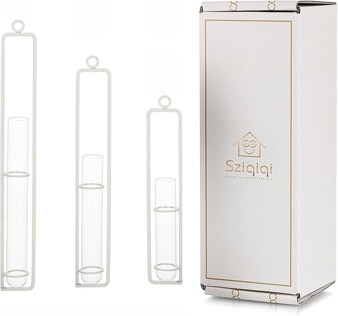 Sziqiqi Hanging Clear Glass Propagation Station Tube Vases for Cuttings, Buds, Greenery Hydroponic Plant Propagation Home Balcony Bath Wall Decoration Floral Container Set of 3 Ivory