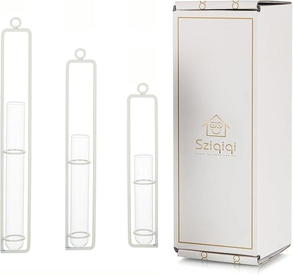 Sziqiqi Hanging Clear Glass Propagation Station Tube Vases for Cuttings, Buds, Greenery Hydroponic Plant Propagation Home Balcony Bath Wall Decoration Floral Container Set of 3 Ivory