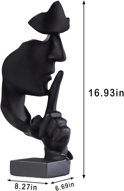 aboxoo Thinker Statue, Silence is Gold Abstract Art Figurine, Modern Home Resin Sculptures Decorative Objects Piano Desktop Decor for Creative Room Home, Office Study Decor (Large Black)