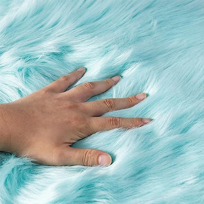 Faux Fur Rug Runner 2x6 ft Blue - Machine Washable Super Soft Plush Shaggy Fluffy Area Carpet,Sheepskin Rug Fuzzy Floor Mat for Bedroom, Sofa,Living Room, Bedside, Nursery & Kids Room