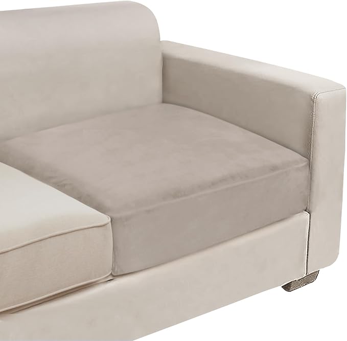 NAISI Couch Cushion Covers 1 Piece Velvet Stretch Sofa Seat Covers or Backrest Covers Soft Individual Couch Covers for Sectional Sofa(1 PC for Seat Cushion or Backrest,Taupe)