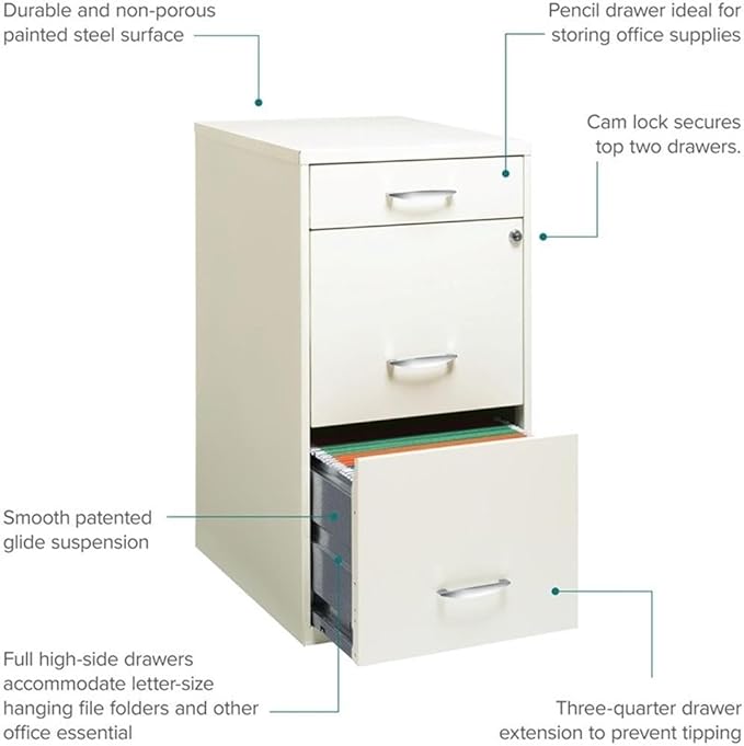 Scranton & Co 3-Drawer Contemporary Metal Filing Cabinet in Pearl White