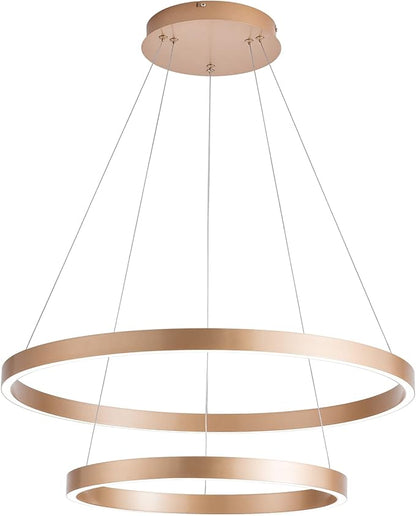 MADEM Modern LED Chandelier 2-Ring Circular Dimmable Pendant Light Contempoary Chanderlier Flush Mount Pendant Lighting for Living Room Dining Room, Bedroom,3000K-6000K, Gold, 60W