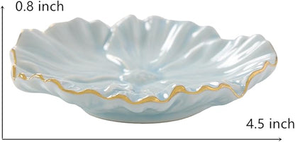 Flower Ring Dish, Ceramic Ring Holder Jewelry Tray Trinket Dish, Fairy Organizer Plate Vanity Decorations, Gifts for Friends Sisters Daughter Mother (Blue)