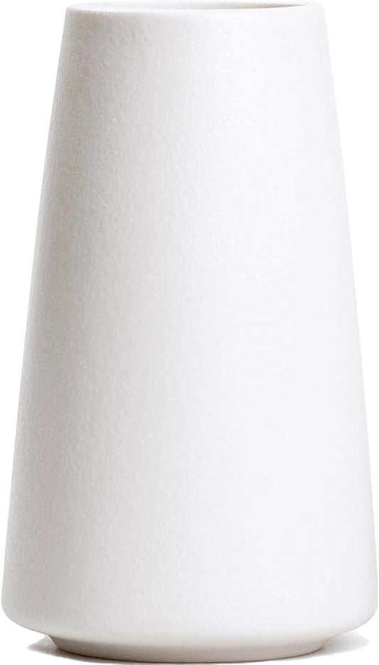 Bright White Vase - 8" Big White Ceramic vase for Flower, Boho Vases for Pampas Grass, Minimalist Modern vases for Home Decor, Table Shelf Living Room Farmhouse Decor