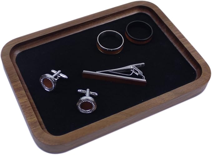 Walnut Solid Wood Square Jewelry Display Valet Tray Dish for Elegant Presentation of Your Finest Pieces, Perfect for Personal Use Men Gift 6.9"