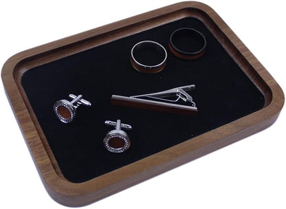 Walnut Solid Wood Square Jewelry Display Valet Tray Dish for Elegant Presentation of Your Finest Pieces, Perfect for Personal Use Men Gift 6.9"