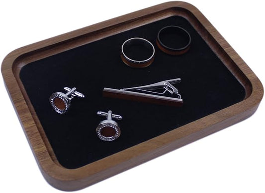 Walnut Solid Wood Square Jewelry Display Valet Tray Dish for Elegant Presentation of Your Finest Pieces, Perfect for Personal Use Men Gift 6.9"