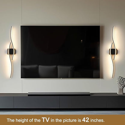 Hardwired Modern Wall Sconce set of Two with Remote Control, Dimmable LED Wall Sconces Lighting set of 2, Big Size Black Wall Light, LED Wall Lamp for Bedroom Living Room Bathroom 40.5" Length