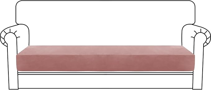 MAXIJIN Velvet Stretch Couch Cushion Covers Soft Sofa Cushion Cover Replacement Sofa Seat Cushion Slipcovers Furniture Protector with Elastic Bottom (1 Piece Sofa Cushion Cover, Dusty Pink)