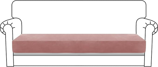 MAXIJIN Velvet Stretch Couch Cushion Covers Soft Sofa Cushion Cover Replacement Sofa Seat Cushion Slipcovers Furniture Protector with Elastic Bottom (1 Piece Sofa Cushion Cover, Dusty Pink)