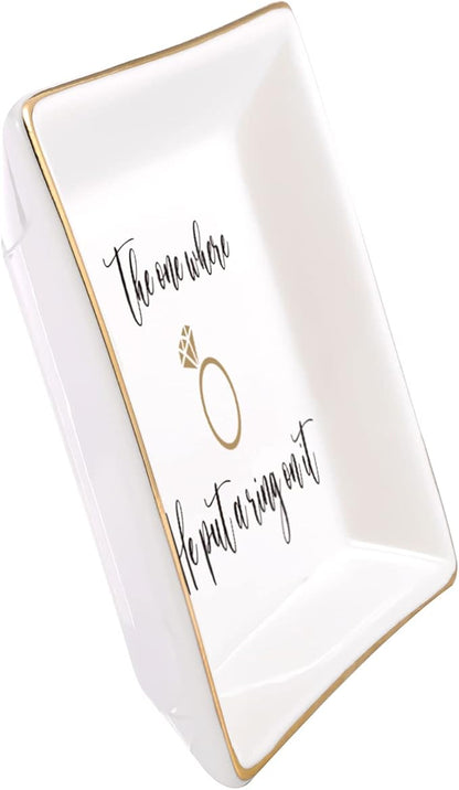 Engagement Gifts for Women Ring Dish Tray - Bride to Be Newly Engaged Gifts-The One Where He Put A Ring On It - Funny Wedding Gift