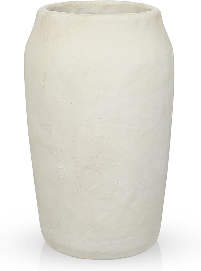 Briful 12'' Large Ceramic Rustic Vases Shabby Vintage Textured, 4.9'' Wide Mouth Pampas Vase for Fake Flowers Branches, Farmhouse Home Décor, Weddings Shelf Table Decor,Beige