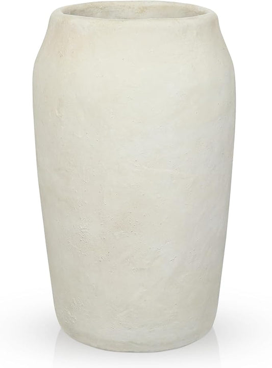 Briful 12'' Large Ceramic Rustic Vases Shabby Vintage Textured, 4.9'' Wide Mouth Pampas Vase for Fake Flowers Branches, Farmhouse Home Décor, Weddings Shelf Table Decor,Beige